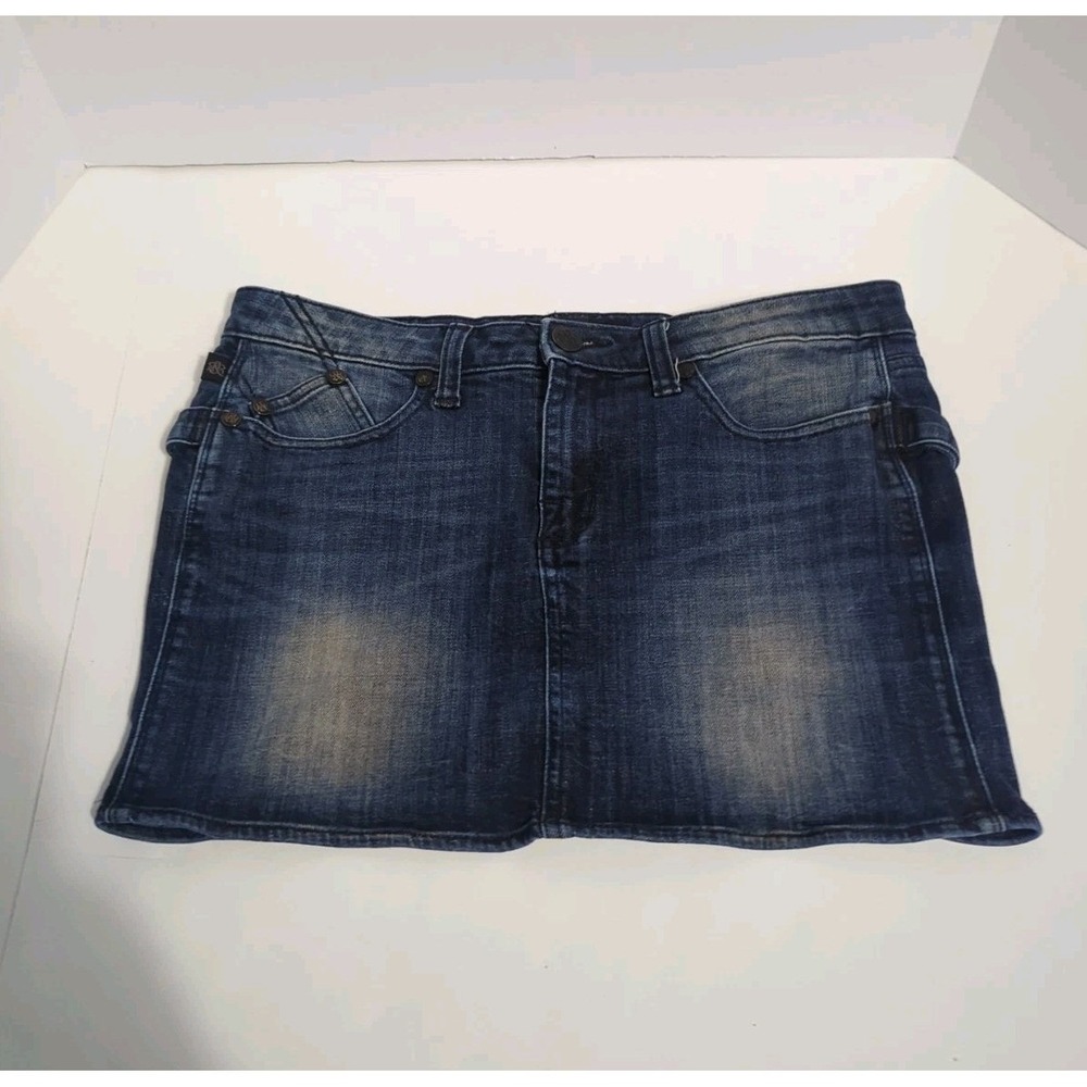 Rock & Republic Denim Mini Skirt Groupie Distressed Womens 10 Cowgirl Grunge